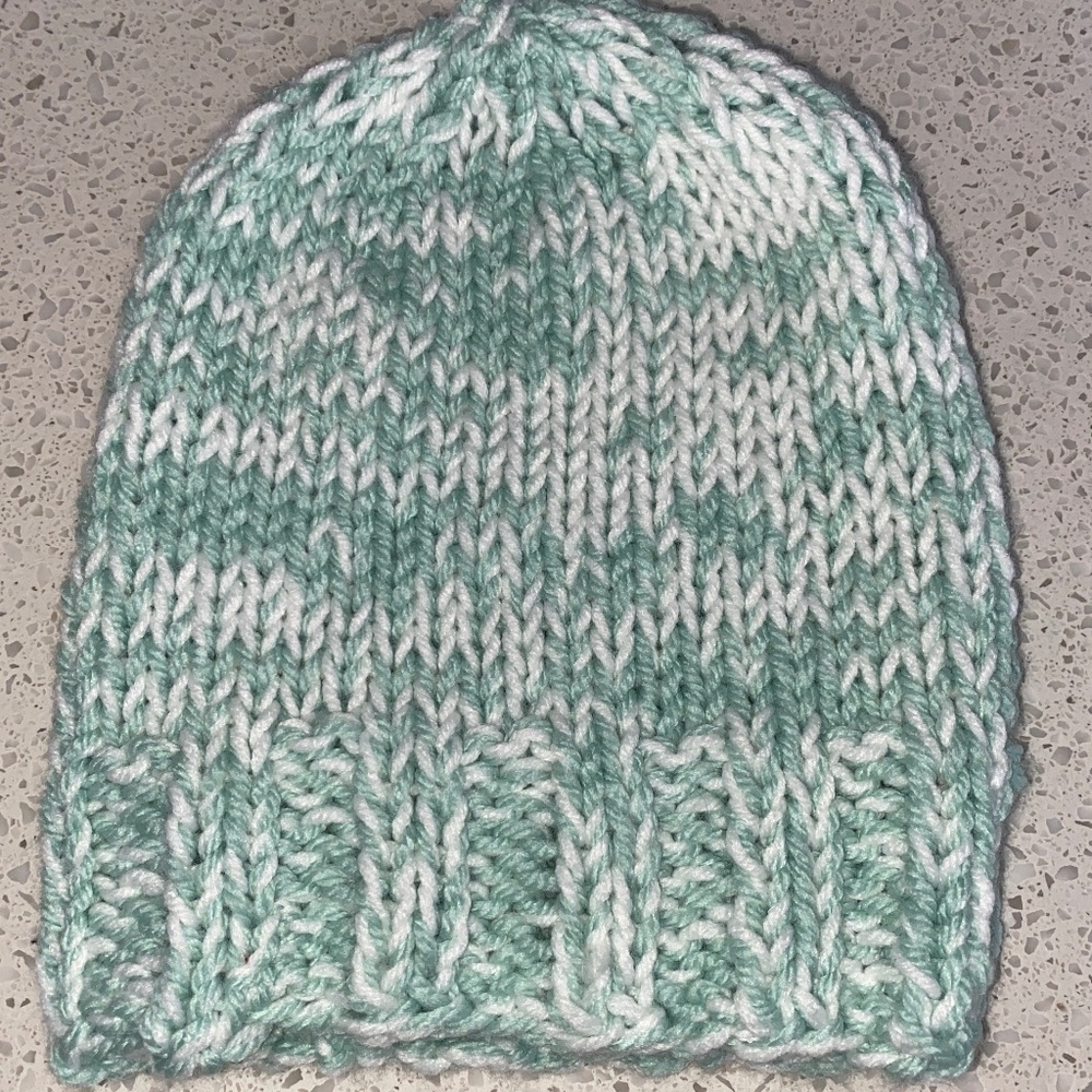 Green and White Knit Hat
